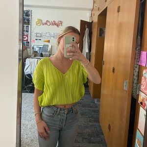 Zara - lime green pleated blouse